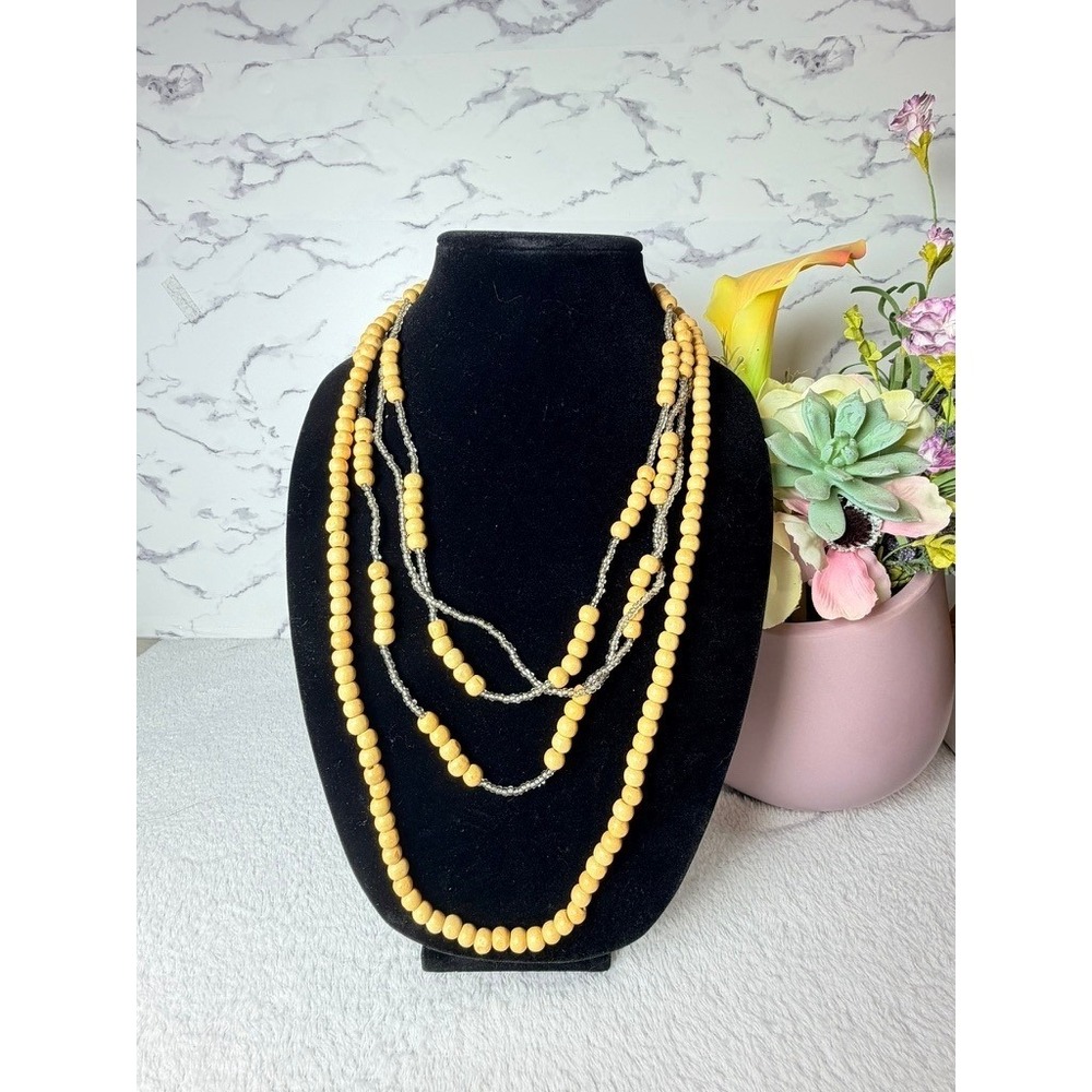 Two Unbranded Necklace Set OS Brown Tan Wood Bead Multi-Strand Boho Earthy